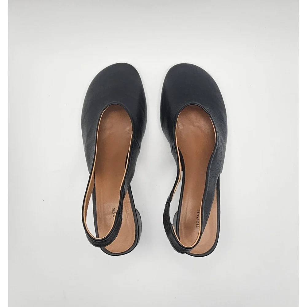 Maeve Glove Leather Slingback Heel Size 39 US 8 Black Round Toe Block Heel